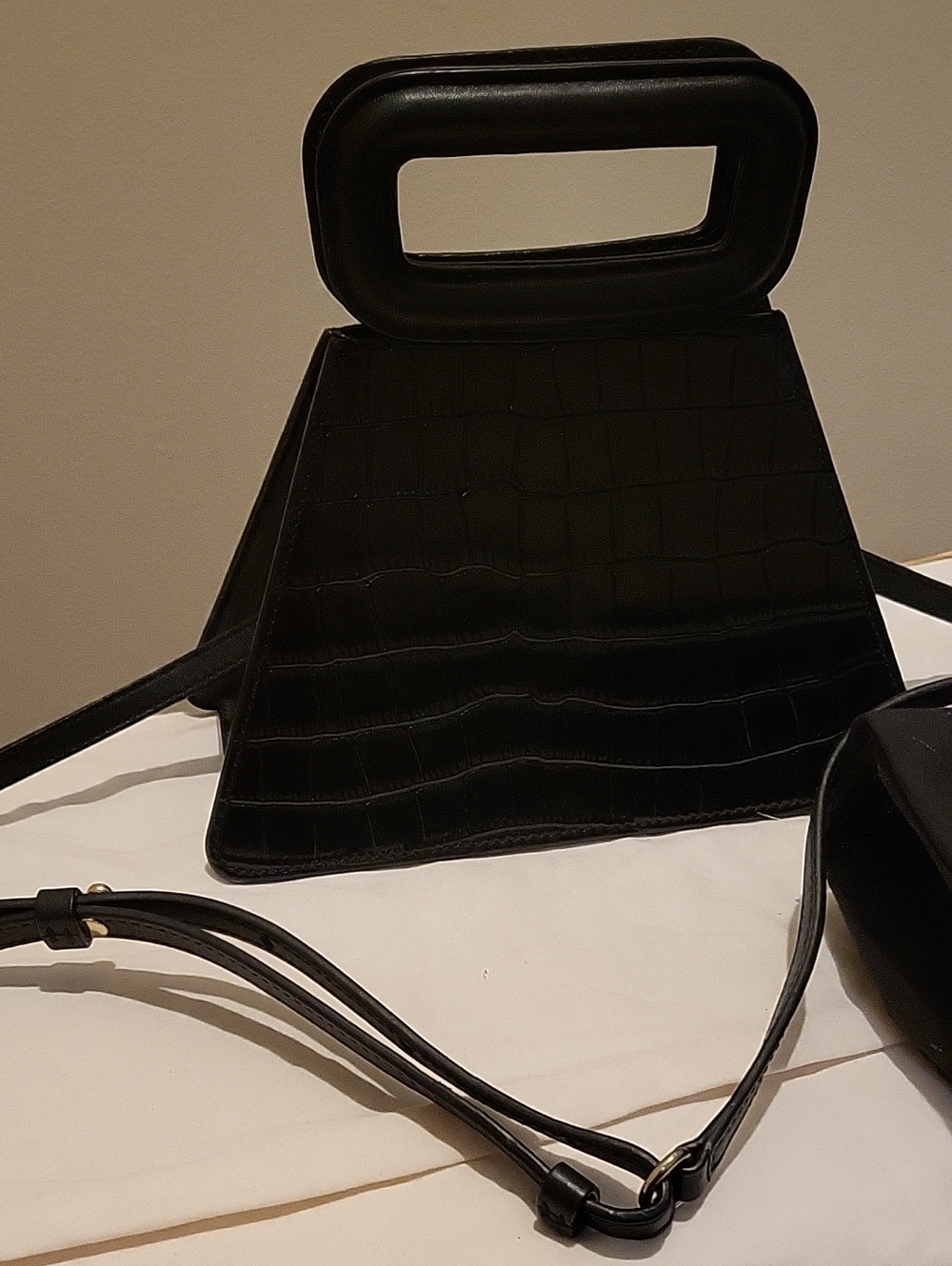 Maje Structured Croc-Embossed Top-Handle Bag in Black - Picture 10 of 10